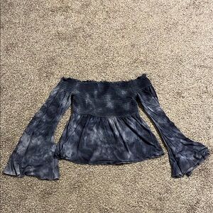 American Eagle Outfitters Blue and White Bell Sleeve Blouse